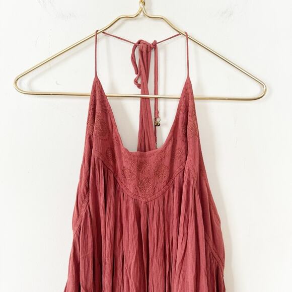 Free People Elaine Embroidered Racer ack Maxi Dress Dusty Pink Rust M - Picture 7 of 15